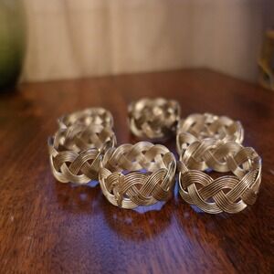 Vintage silver tone metal with double twisted helix design set of 6 napkin rings